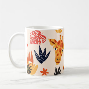 Cartoon Giraffe: bloemensavannepatroon Koffiemok