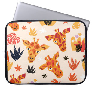 Cartoon Giraffe: bloemensavannepatroon Laptop Sleeve