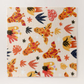 Cartoon Giraffe: bloemensavannepatroon Legpuzzel (Horizontaal)