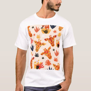 Cartoon Giraffe: bloemensavannepatroon T-shirt