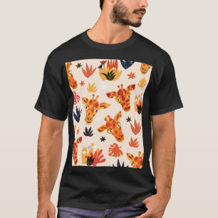 Cartoon Giraffe: bloemensavannepatroon T-shirt