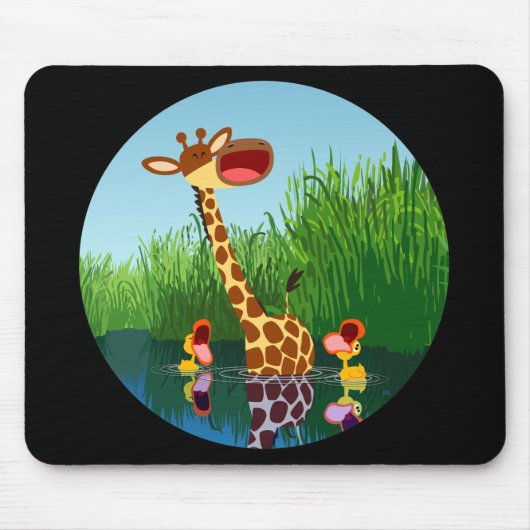 Cartoon Giraffe & Eenden (via telescoop) Mousepad Muismat (Voorkant)