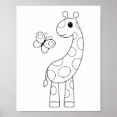Cartoon Giraffe en Butterfly-kleurpagina Poster (Voorkant)