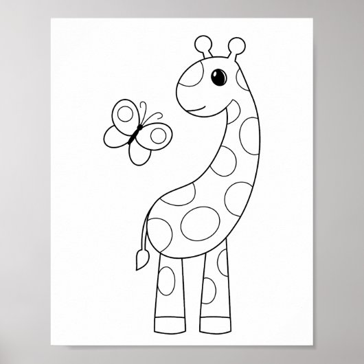 Cartoon Giraffe en Butterfly-kleurpagina Poster (Voorkant)