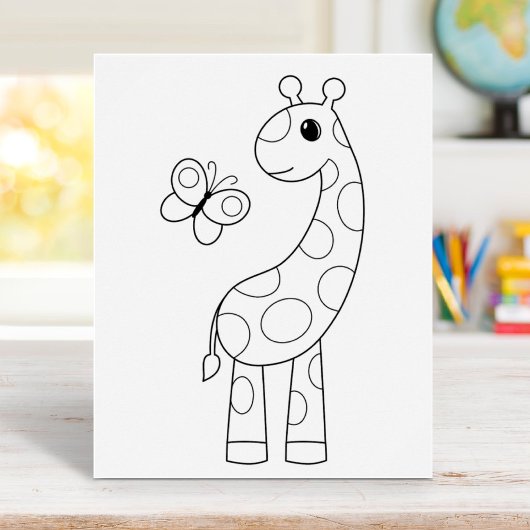 Cartoon Giraffe en Butterfly-kleurpagina Poster