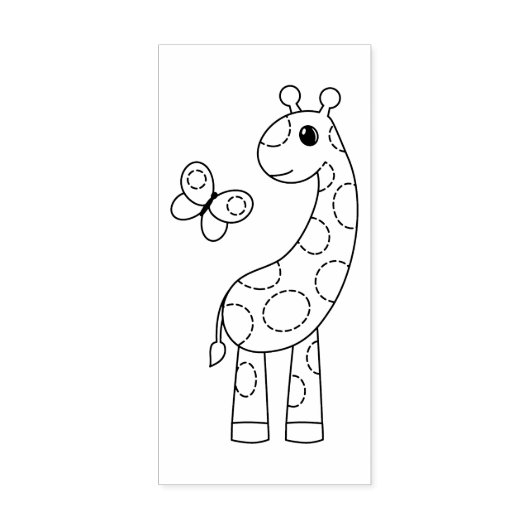 Cartoon Giraffe en vlinder Rubberstempel (Afrduk)
