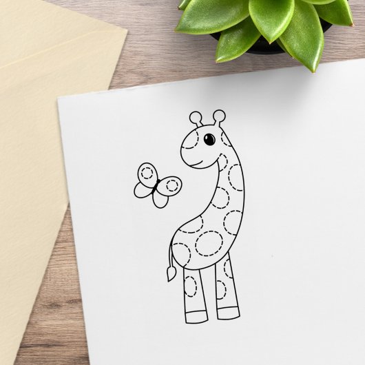 Cartoon Giraffe en vlinder Rubberstempel