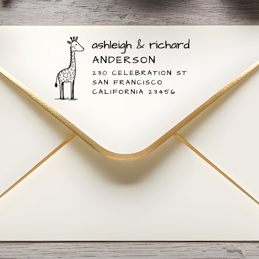 Cartoon Giraffe|Handschriftnaam|Retouradres Zelfinktende Stempel