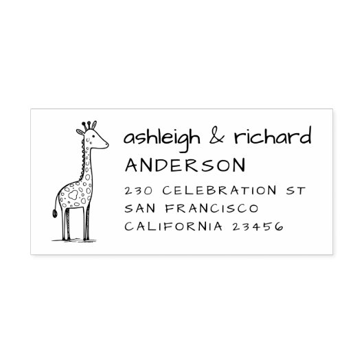 Cartoon Giraffe|Handschriftnaam|Retouradres Zelfinktende Stempel (Design)