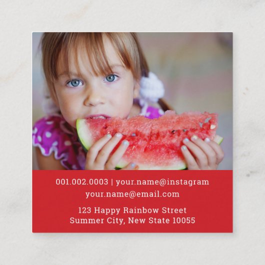 Cartoon Giraffe Kind Profiel Foto Belkaart Vierkante Visitekaartje (Achterkant)