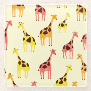 Cartoon Giraffe: Kleurrijk Patroon. Glazen Onderzetter