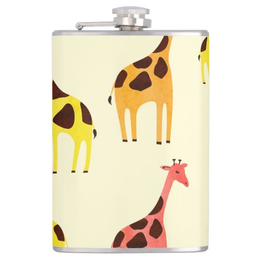 Cartoon Giraffe: Kleurrijk  Patroon. Heupfles (Voorkant)