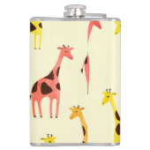 Cartoon Giraffe: Kleurrijk  Patroon. Heupfles (Achterkant)