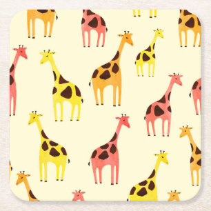 Cartoon Giraffe: Kleurrijk Patroon. Kartonnen Onderzetters