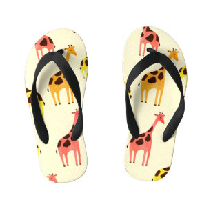 Cartoon Giraffe: Kleurrijk  Patroon. Kinder Teenslippers