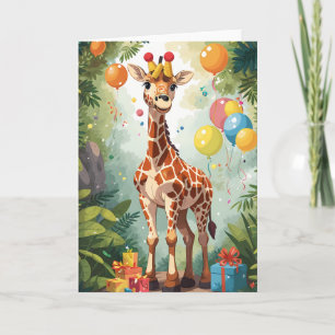 Cartoon Giraffe met Ballonnen & Cadeaus   KAART