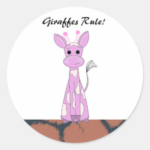 Cartoon Giraffe met Gezegde Ronde Sticker