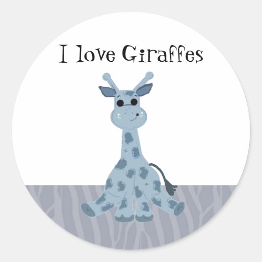 Cartoon Giraffe met Gezegde Ronde Sticker (Voorkant)