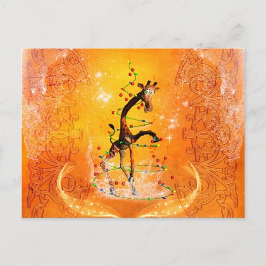 Cartoon giraffe met kerstboom feestdagenkaart (Voorkant)