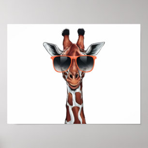 Cartoon Giraffe met zonnebril Poster