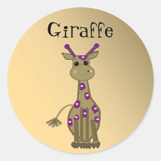 Cartoon Giraffe Ronde Sticker (Voorkant)