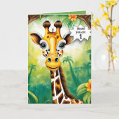 Cartoon Giraffe voor eerste verjaardag Kaart (Gele Bloem)