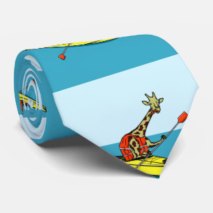 Cartoon giraffe zee kajakken stropdas