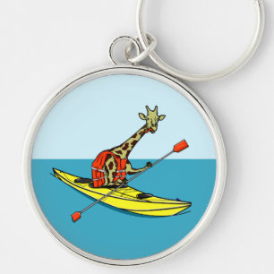 Cartoon giraffe zee kayaking sleutelhanger