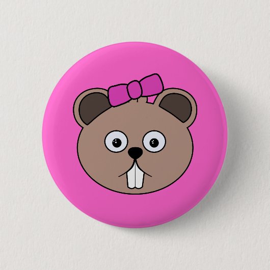 Cartoon Girl Beaver Face Button (Voorkant)