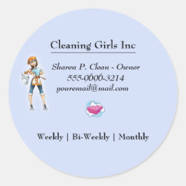 Cartoon Girl Cleaning Service Business Ronde Sticker