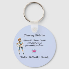 Cartoon Girl Cleaning Service Sleutelhanger