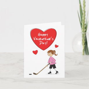 Cartoon Girl Hockey Valentijns Card Feestdagen Kaart