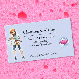 Cartoon Girl House Cleaning Service Visitekaartje