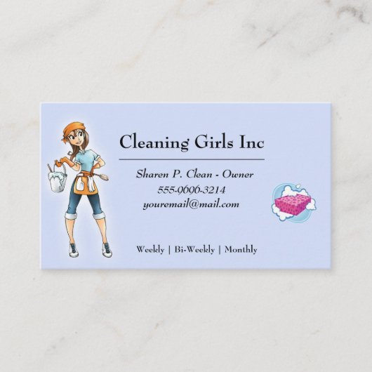 Cartoon Girl House Cleaning Service Visitekaartje (Voorkant)