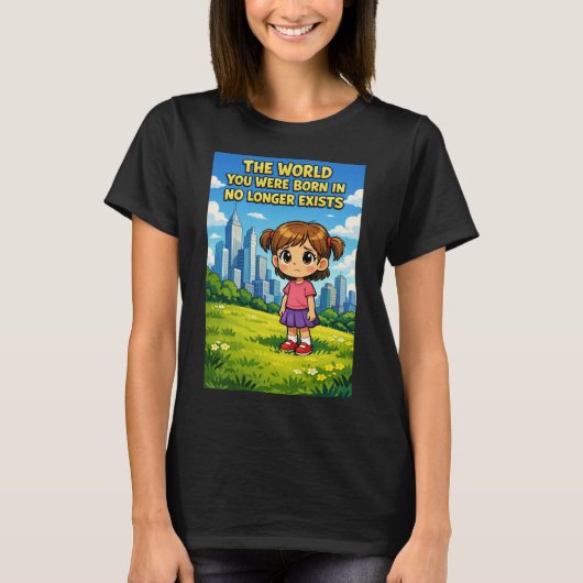 Cartoon Girl Lost Innocence Past vs Future Graphic T-shirt (Voorkant)