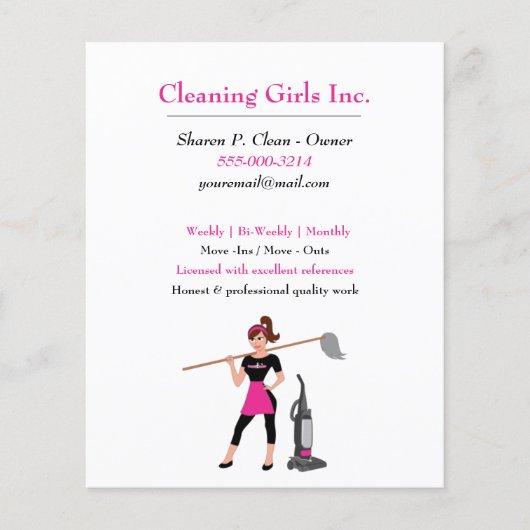 Cartoon Girl met Mop House Cleaning Service Flyer (Voorkant)
