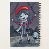 Cartoon Girl met Red Heart Garland Sketchbook Notitieboek (Achterkant)