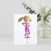 Cartoon Girl op een pogo-stick Briefkaart (Staand voorkant)