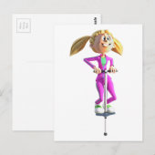 Cartoon Girl op een pogo-stick Briefkaart (Voorkant / Achterkant)