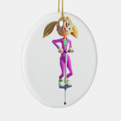Cartoon Girl op een pogo-stick Keramisch Ornament (Rechts)