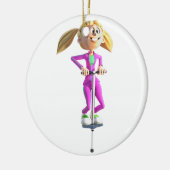 Cartoon Girl op een pogo-stick Keramisch Ornament (Links)