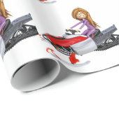 Cartoon Girl op een Snowmobile Cadeaupapier (Rol Hoek)