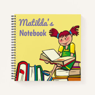 Cartoon Girl Reading Books op maat Notitieboek