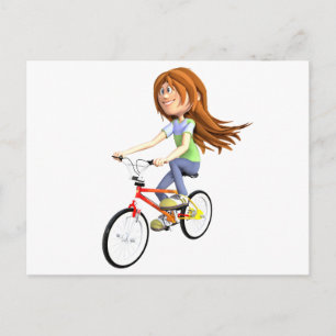 Cartoon Girl Riding A Bike Briefkaart