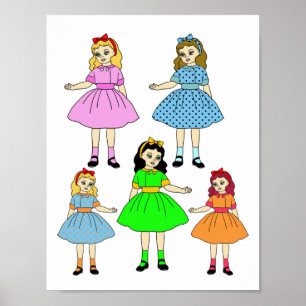 Cartoon Girls Paper poppen kunstcollage Poster