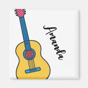 Cartoon Gitaar met Bold Neck Strings Naam Magneet
