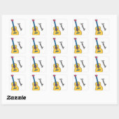 Cartoon Gitaar met Bold Neck Strings Naam Vierkante Sticker (Vel)