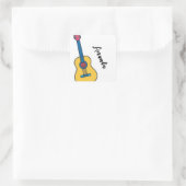 Cartoon Gitaar met Bold Neck Strings Naam Vierkante Sticker (Tas)