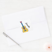 Cartoon Gitaar met Bold Neck Strings Naam Vierkante Sticker (Envelop)