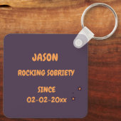 Cartoon Gitaar Sobriety Rocks Custom Sober Date Sleutelhanger (Achterkant)